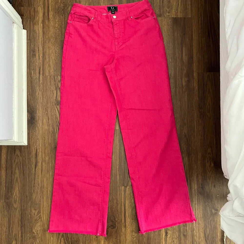 G by Giuliana Pink Stretch Bootcut Wide Leg Jean Raw Hem Barbiecore Y2K Pop 10